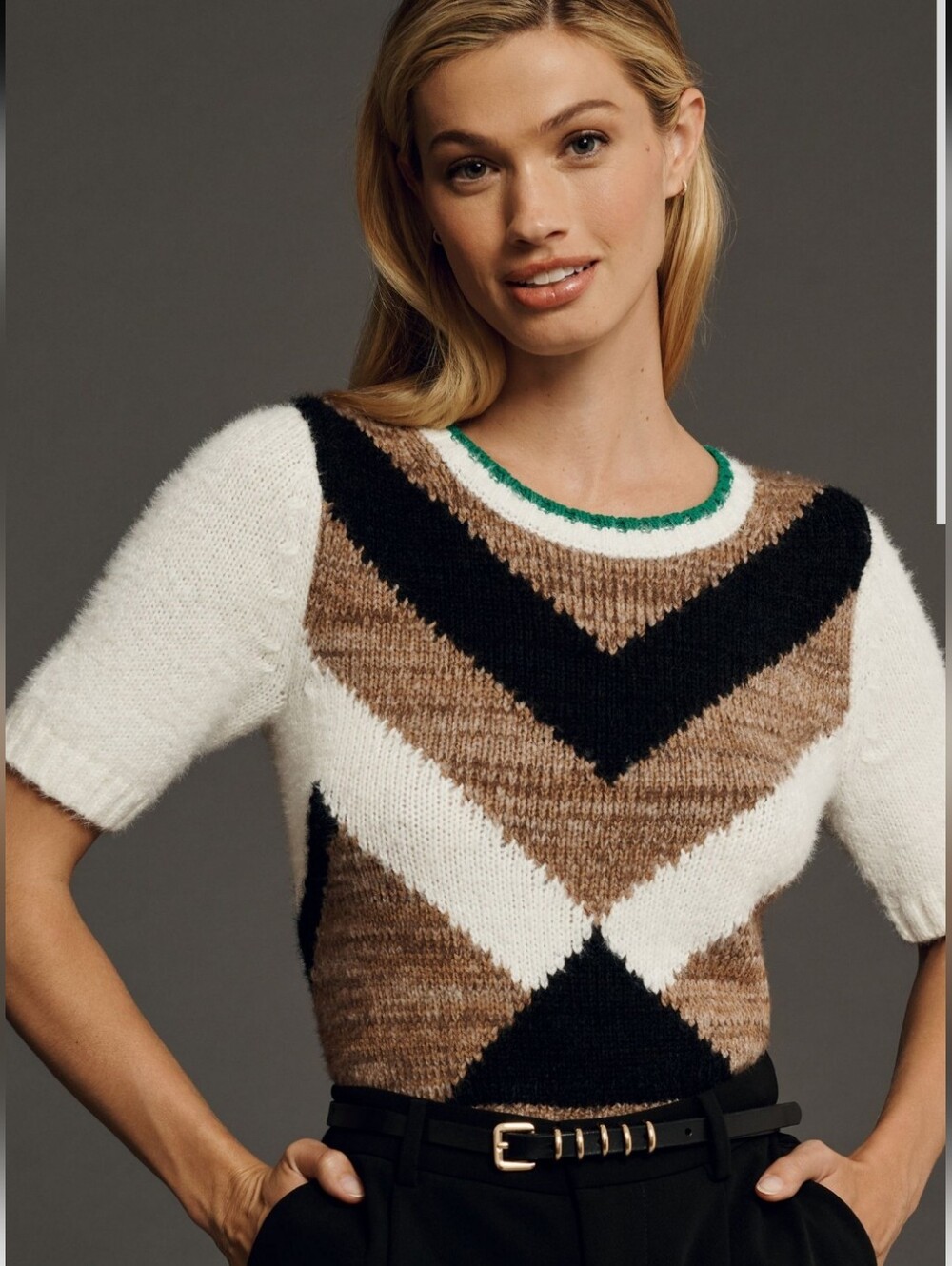 Maeve Anthropologie Graphic Shrunken Tee Sweater Chevron Wool Blend Size Medium